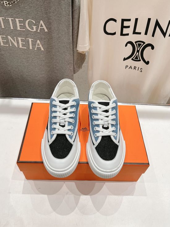 Hermes Premium Leather Lace-up Casual Daily Sneakers