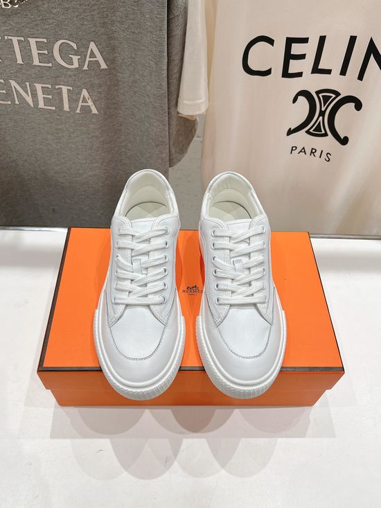 Hermes Premium Leather Lace-up Casual Daily Sneakers