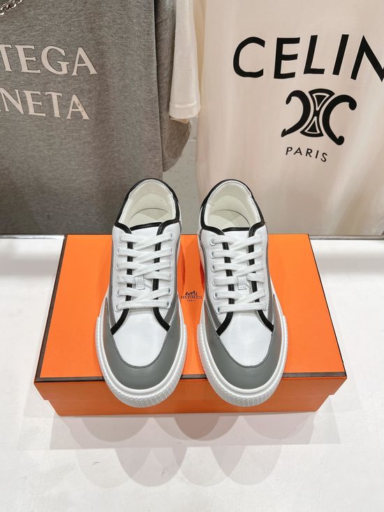 Hermes Premium Leather Lace-up Casual Daily Sneakers