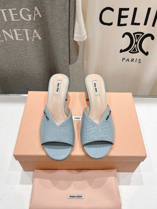 Miu Miu Rhinestone Embellished High Heel Sandals with Soft Leather Upper