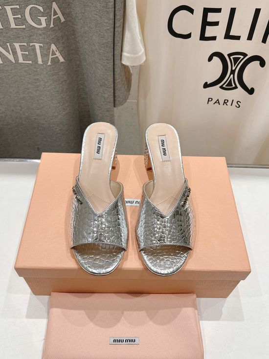 Miu Miu Rhinestone Embellished High Heel Sandals with Soft Leather Upper