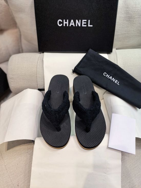 Chanel Soft Thong Sandals Low Wedge Heel Non-slip Casual Footwear