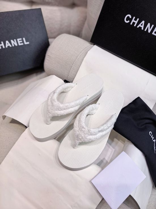 Chanel Soft Thong Sandals Low Wedge Heel Non-slip Casual Footwear