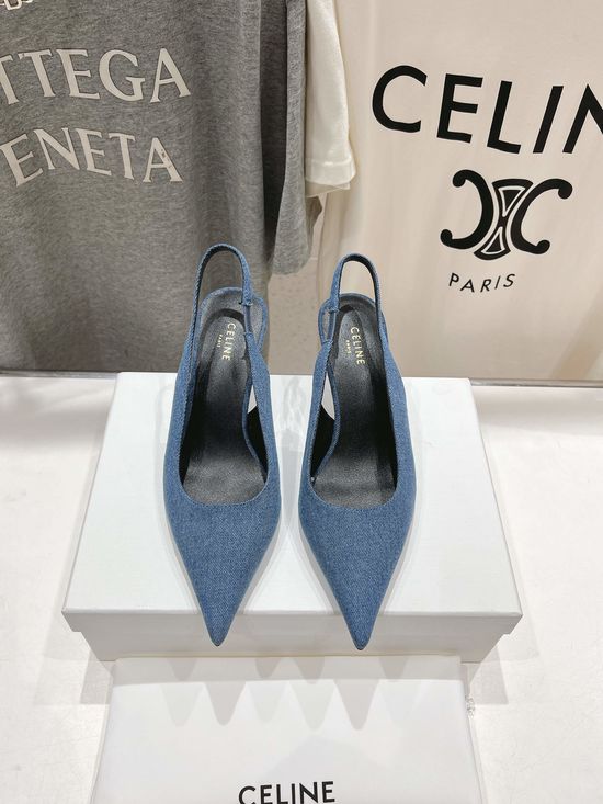 Celine Pointed Toe Heeled Sandals Vintage Leather Upper Comfortable