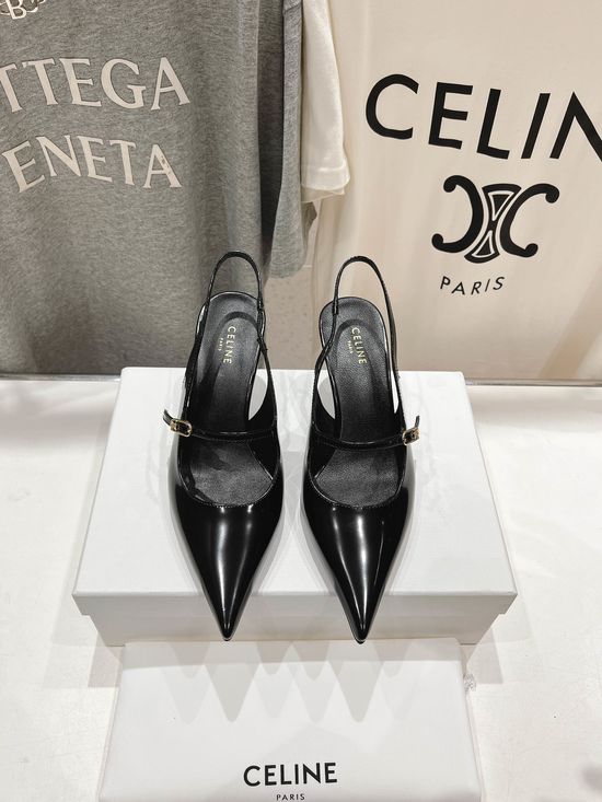 Celine Pointed Toe Heeled Sandals Vintage Leather Upper Comfortable