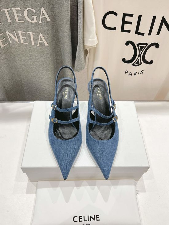 Celine Pointed Toe Heeled Sandals Vintage Leather Upper Comfortable