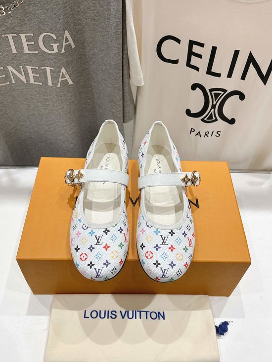 Louis Vuitton Elegant Leather Mary Jane Flats With Classic Printed Details