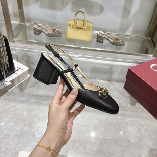 Gucci Mid Heel Sheepskin Slides With Metal Decor Elegant Style