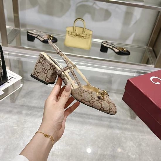 Gucci Mid Heel Sheepskin Slides With Metal Decor Elegant Style
