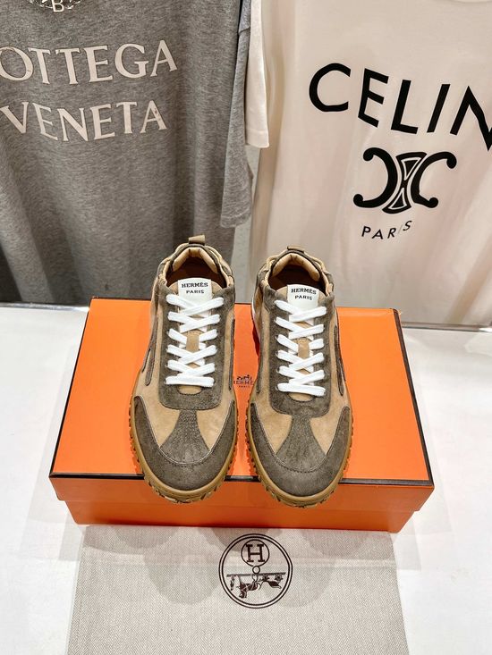 Hermes Suede Leather Casual Sneakers with Non-slip Soles