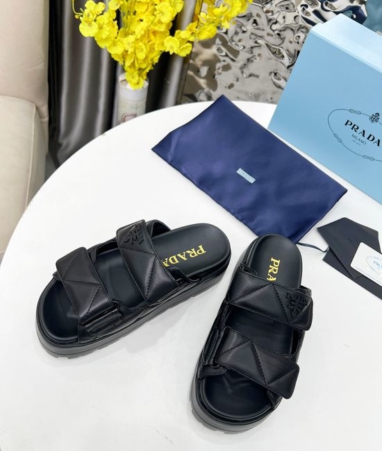 Prada Platform Slip On Slides Soft Leather Comfortable Height Boosting