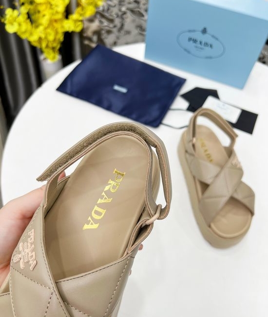 Prada Platform Slip On Slides Soft Leather Comfortable Height Boosting