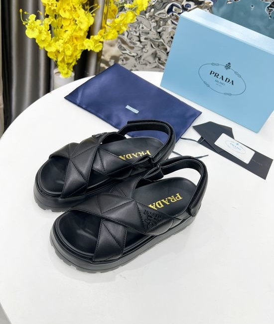 Prada Platform Slip On Slides Soft Leather Comfortable Height Boosting