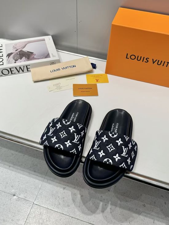 Louis Vuitton Embossed Adjustable Comfortable Padded Flat Slide Sandals