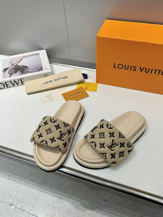 Louis Vuitton Embossed Adjustable Comfortable Padded Flat Slide Sandals