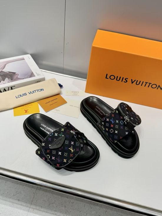 Louis Vuitton Embossed Adjustable Comfortable Padded Flat Slide Sandals