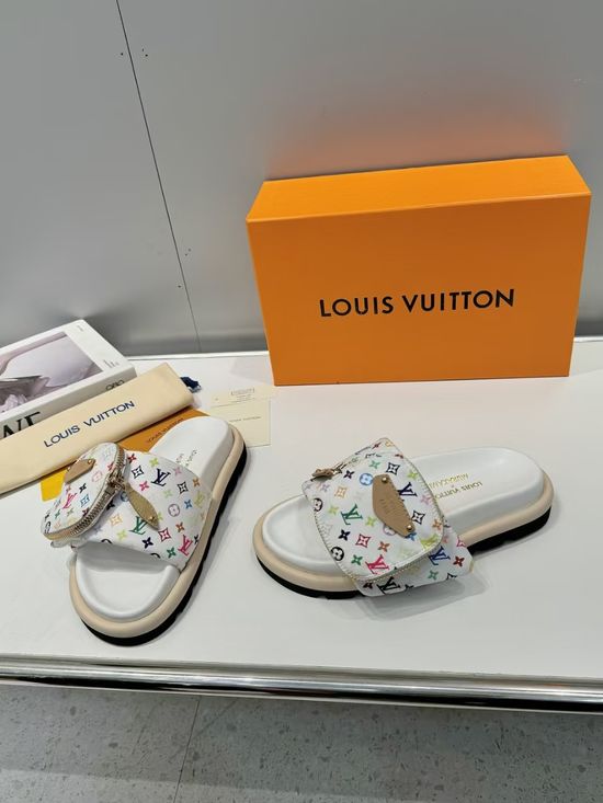 Louis Vuitton Embossed Adjustable Comfortable Padded Flat Slide Sandals