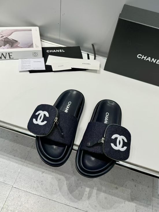 Chanel Embossed Adjustable Comfortable Padded Flat Slide Sandals
