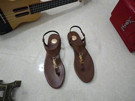 Yves Saint Laurent Rhinestone Buckle Flat Slide Sandals Premium Leather