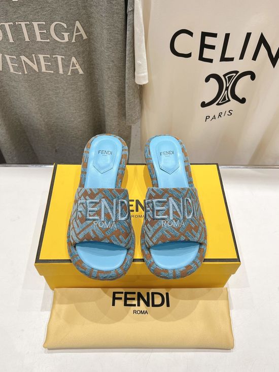 Fendi Low Heel Casual Slides with Metal Decor
