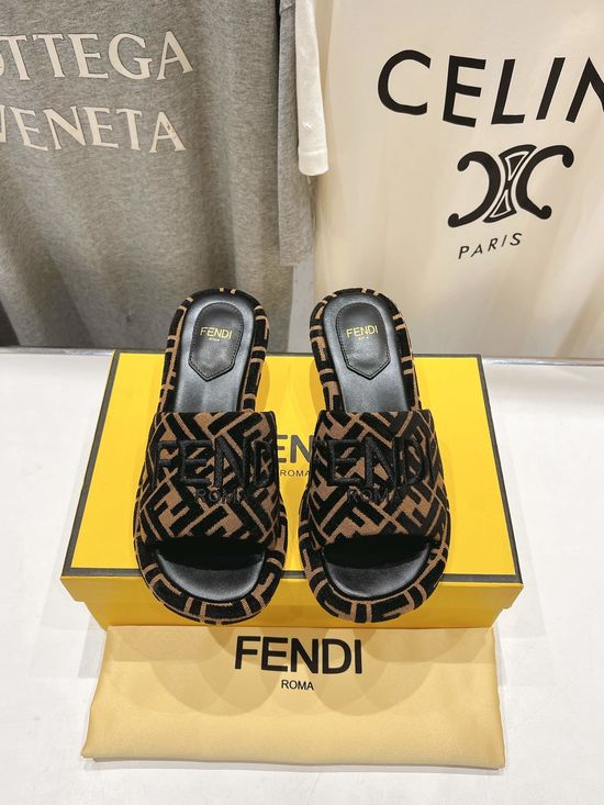 Fendi Low Heel Casual Slides with Metal Decor