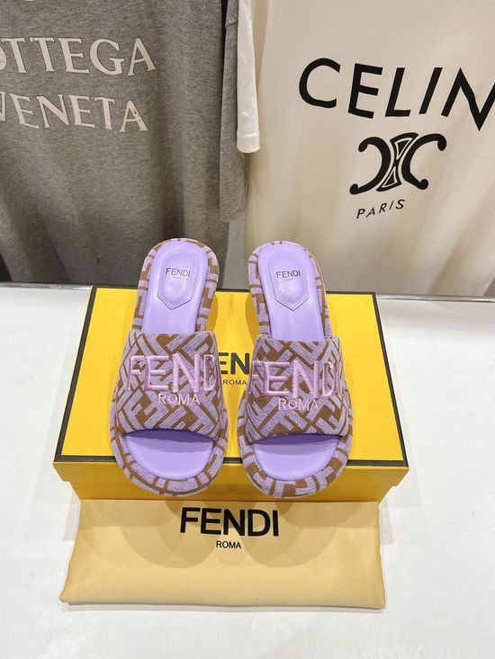 Fendi Low Heel Casual Slides with Metal Decor