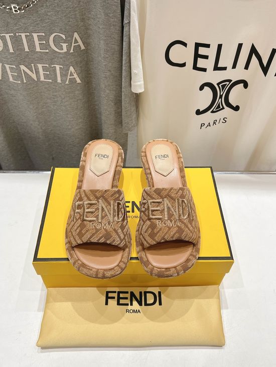 Fendi Low Heel Casual Slides with Metal Decor
