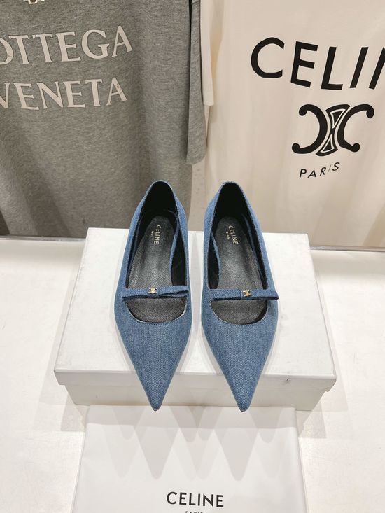 Celine Pointed Toe Flat Shoes Genuine Leather Comfortable Footwear