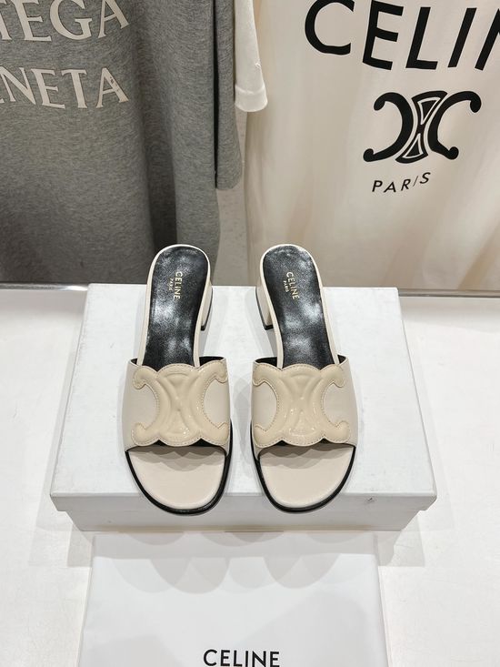 Celine Vintage Style Block Heel Slip On Sandals