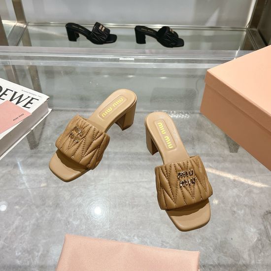 Miu Miu Quilted Sheepskin Heeled Slides Premium Leather Outsole