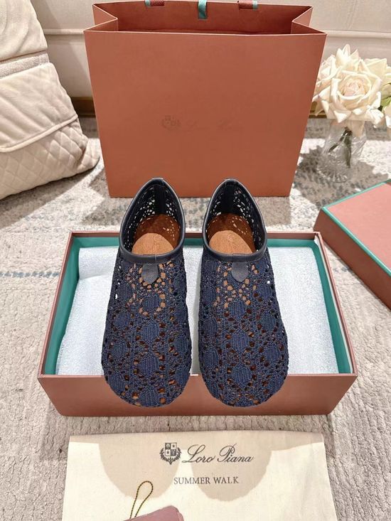 Loro Piana Crocheted Mesh Flat Ballet Shoes Lightweight Versatile Italian Leather Sole