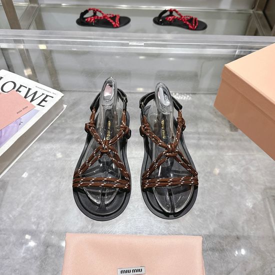 Miu Miu Braided Detail Leather Sandals Soft Sheepskin Lining