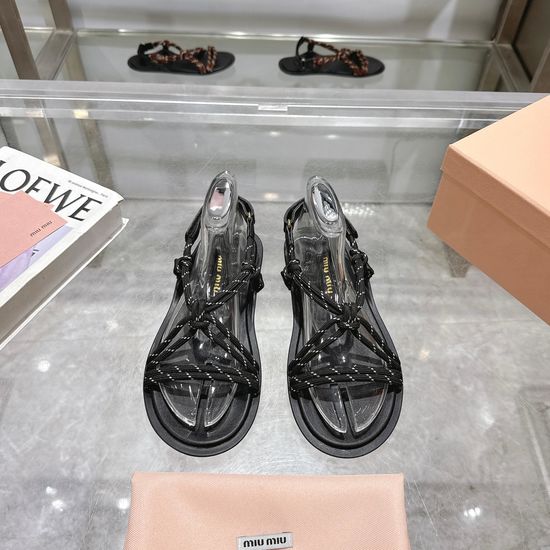 Miu Miu Braided Detail Leather Sandals Soft Sheepskin Lining