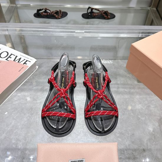 Miu Miu Braided Detail Leather Sandals Soft Sheepskin Lining