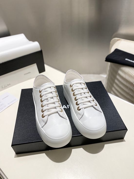 Chanel 3D Printed Leather Casual White Sneakers