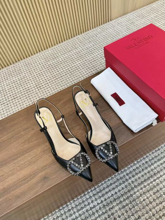 Valentino Rhinestone Buckle Leather Comfort Heeled Sandals
