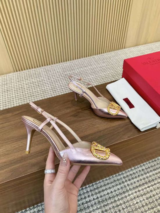 Valentino Rhinestone Buckle Leather Comfort Heeled Sandals