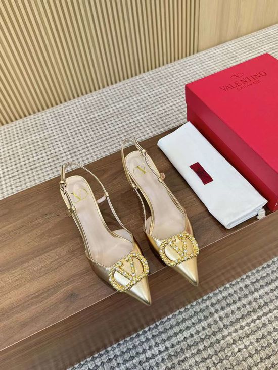 Valentino Rhinestone Buckle Leather Comfort Heeled Sandals