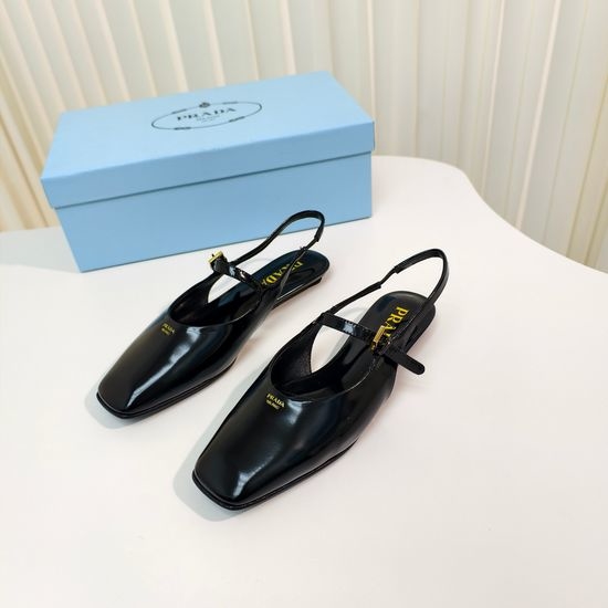 Prada Flat Square Toe Patent Leather Slingback Pumps