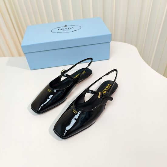 Prada Flat Square Toe Patent Leather Slingback Pumps