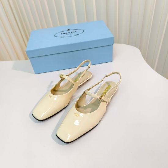 Prada Flat Square Toe Patent Leather Slingback Pumps