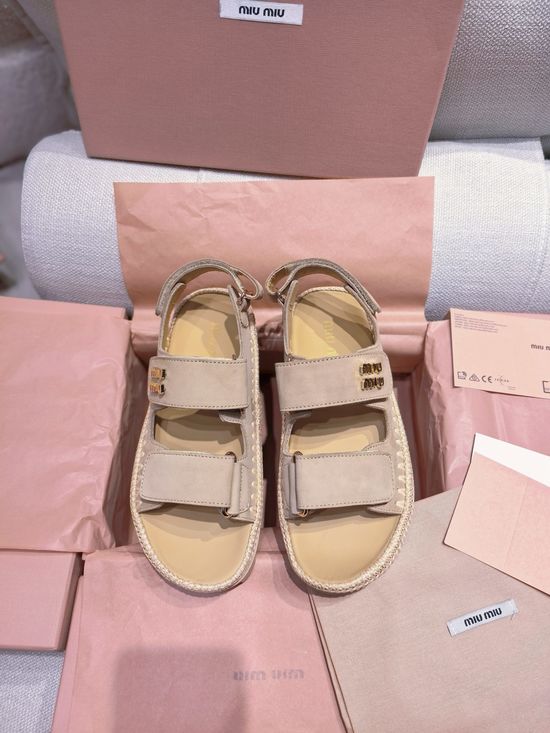 Miu Miu Suede Sandals with Star Sole Durable Daily Wear Footwear