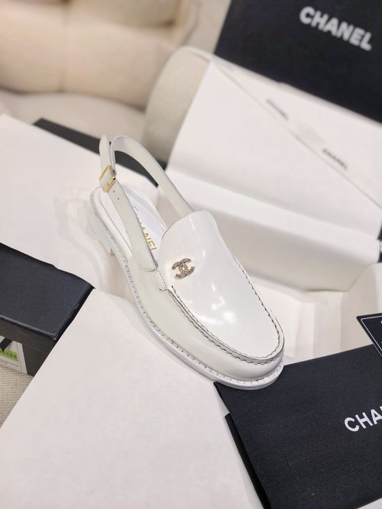 Chanel Polished Leather Loafers with Rhinestone Buckle Comfortable