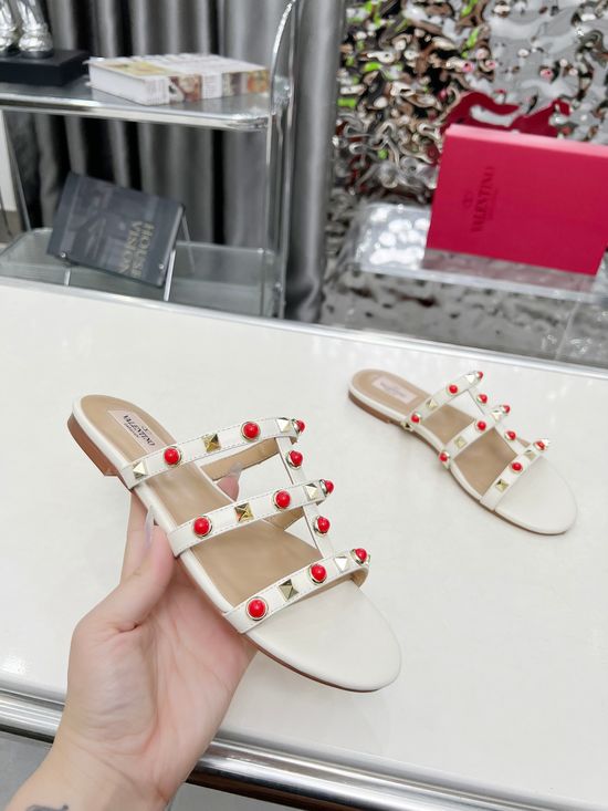 Valentino Pearl Decor Leather Classic Sandals with Full Packaging