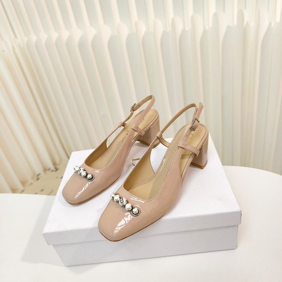 Christian Dior Elegant Pearl Decor Buckle Block Heel Ballet Flats