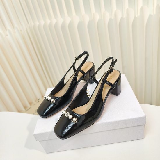 Christian Dior Elegant Pearl Decor Buckle Block Heel Ballet Flats