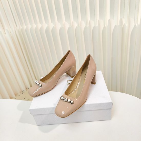 Christian Dior Elegant Pearl Decor Buckle Block Heel Ballet Flats