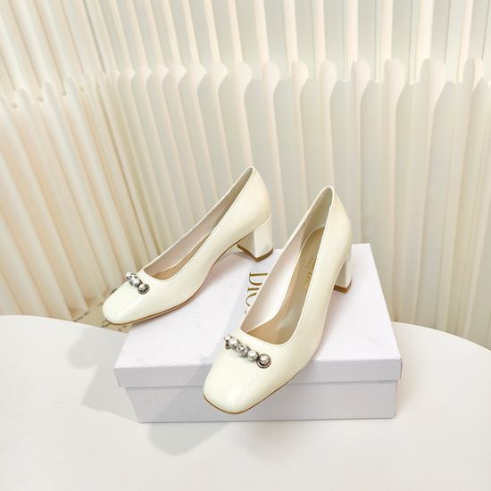 Christian Dior Elegant Pearl Decor Buckle Block Heel Ballet Flats