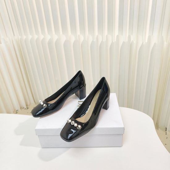Christian Dior Elegant Pearl Decor Buckle Block Heel Ballet Flats