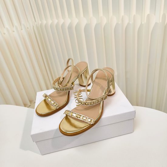 Christian Dior Rhinestone Cross Strap High Heel Open Toe Sandals